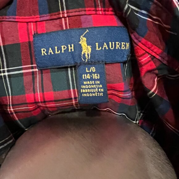 Ralph Lauren‎ red plaid long sleeve button down shirt size L Boys - Picture 2 of 11